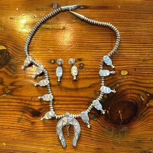 Squash blossom sterling mother of pearl necklace set